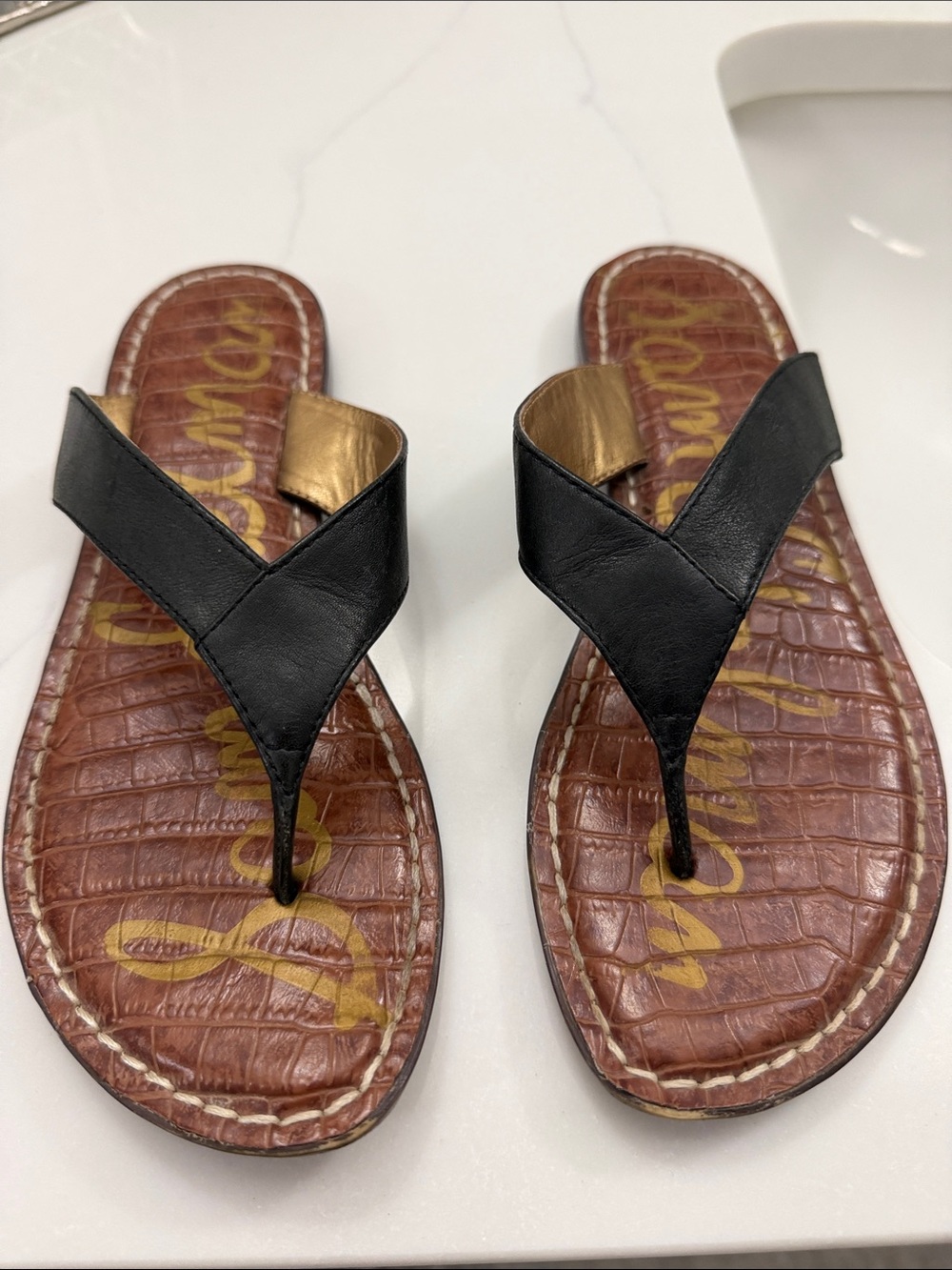 Sam Edelman Black Leather Thong Sandals